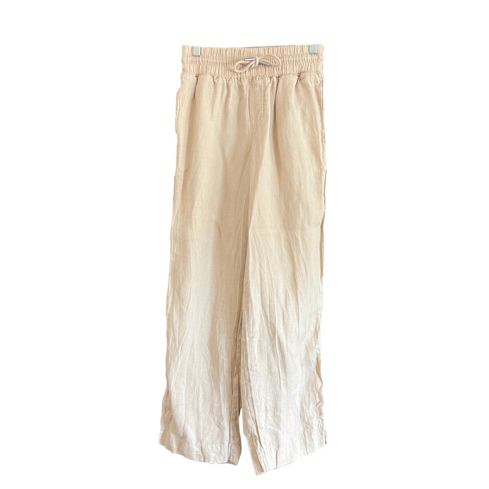 Quince 100% European Linen Wide Leg Pants Beige Sand Small Elastic Waist